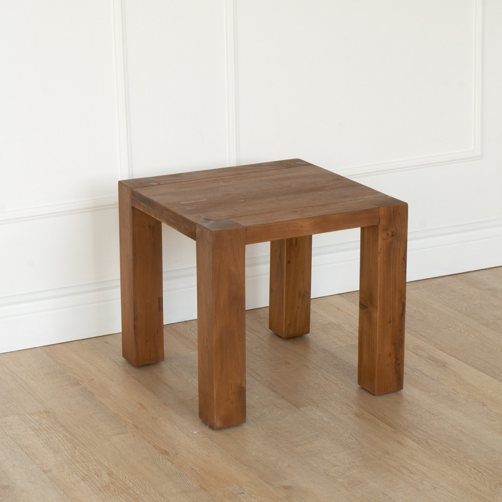 Table d'appoint moderne en bois massif avec plateau en bois de récupération