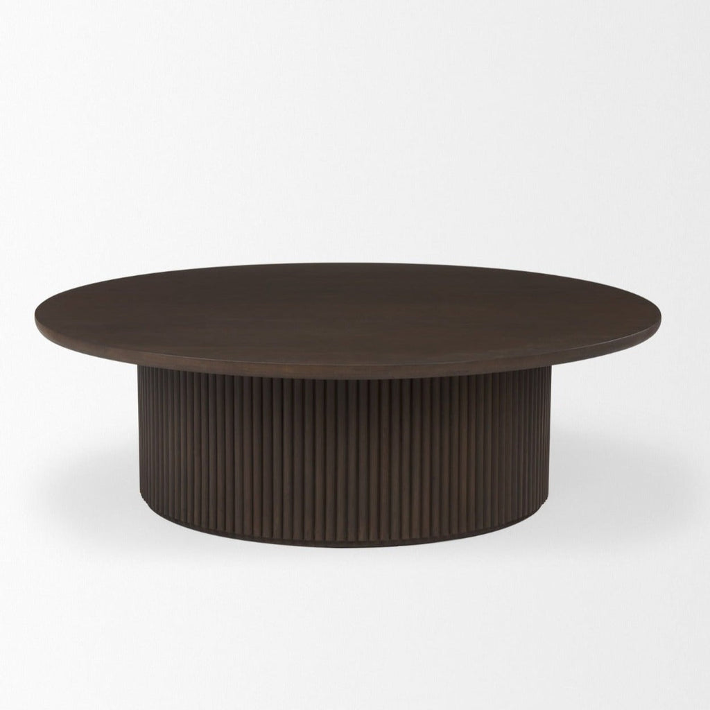 Contemporary Mango Wood Coffee Table with Storage, Fluted