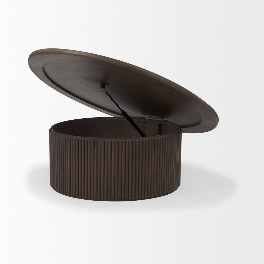Contemporary Mango Wood Coffee Table with Storage, Fluted