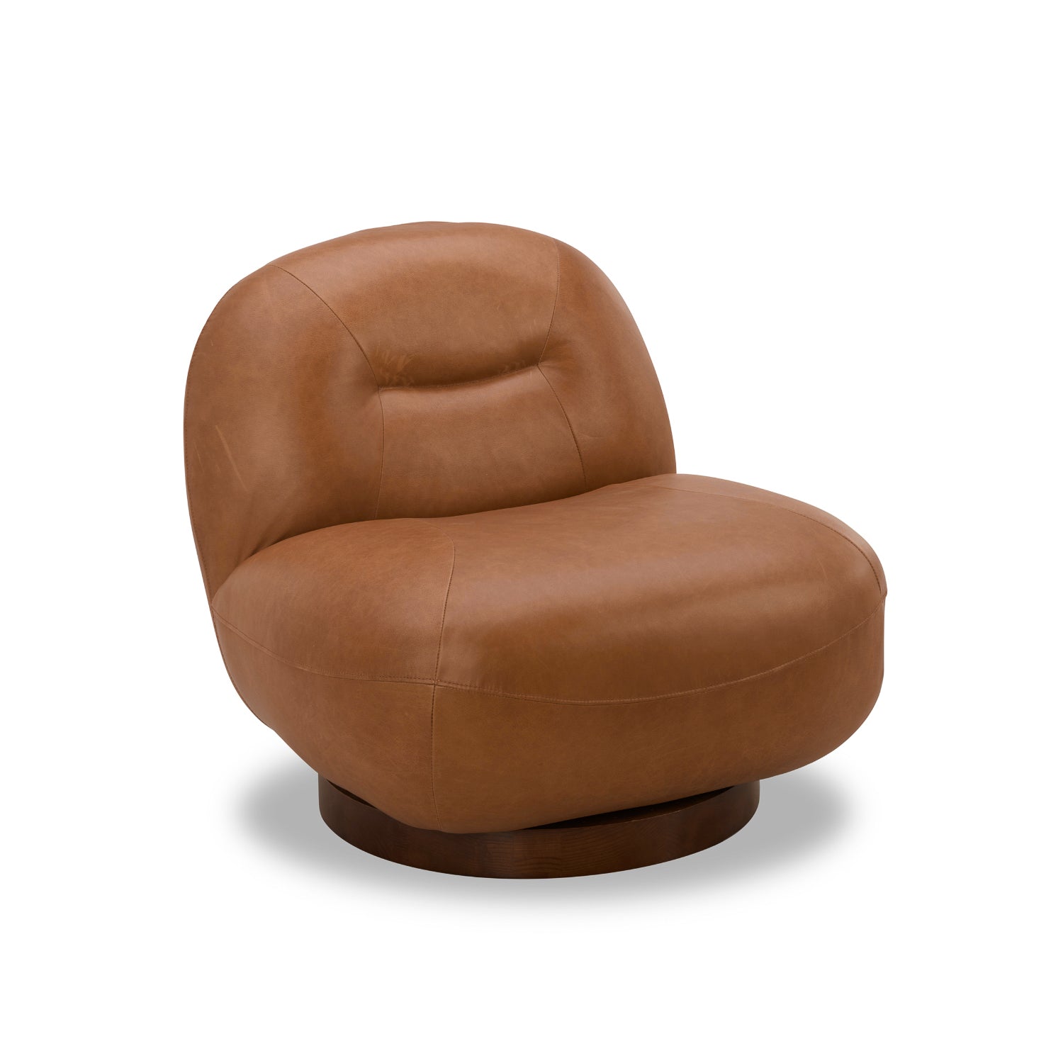Minimalist Leather Lounge Chair with Swivel, Round | Distressed Finish