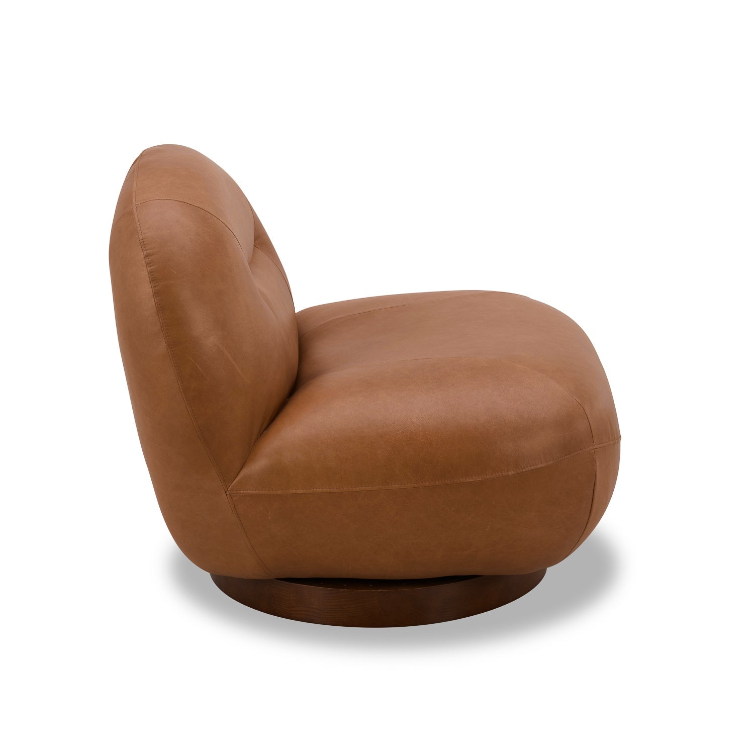 Minimalist Leather Lounge Chair with Swivel, Round | Distressed Finish