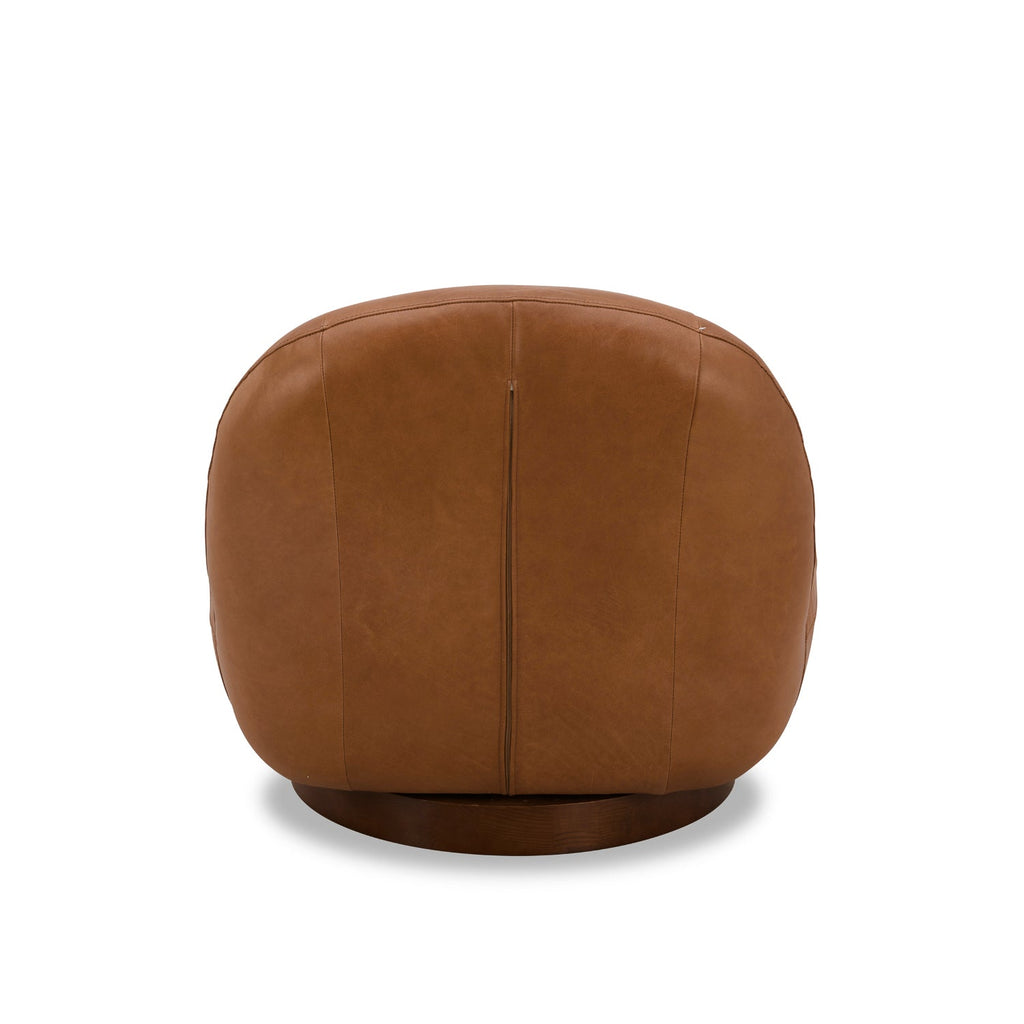 Fauteuil Lounge Minimaliste en Cuir Pivotant Rond | Finition Vieillie
