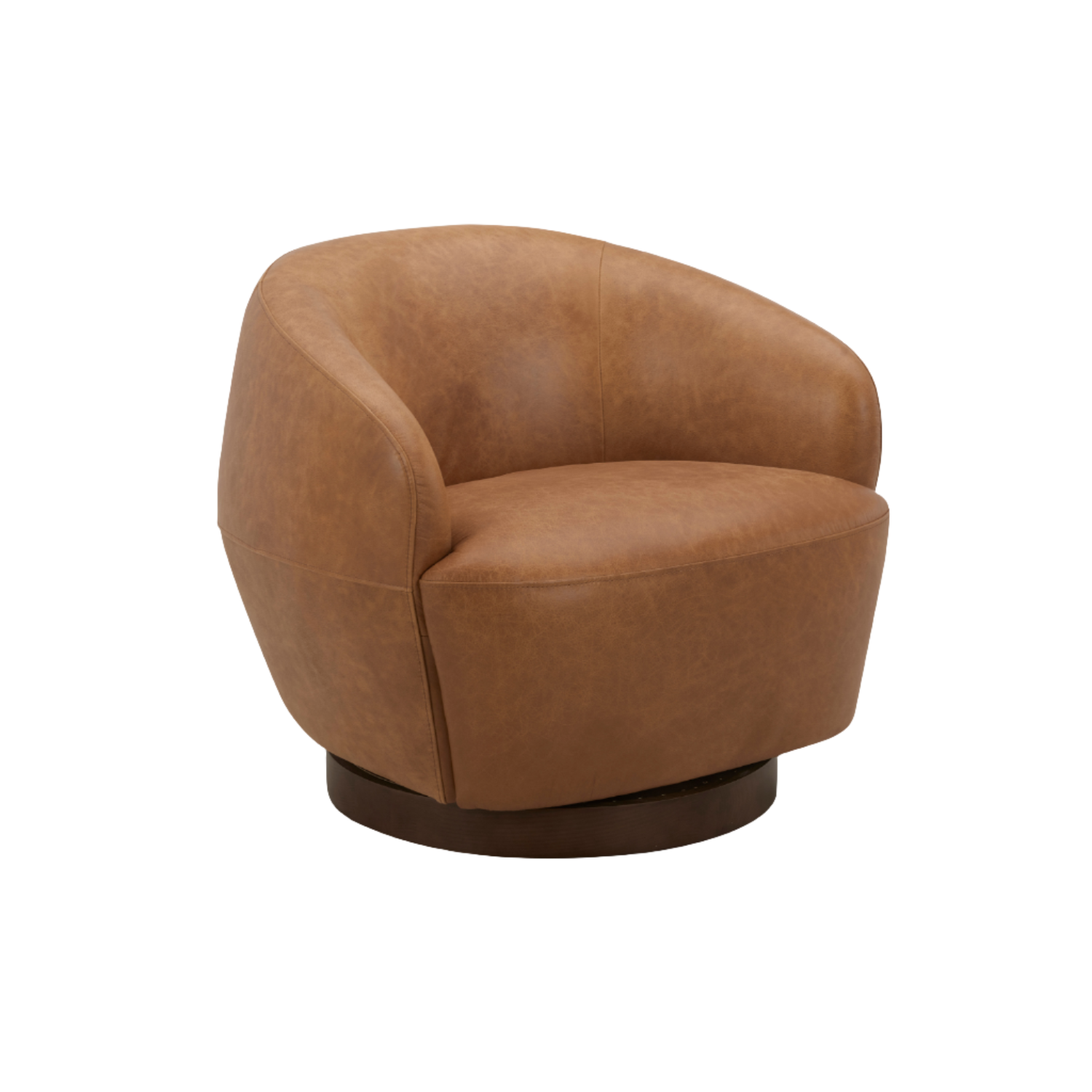 Classic Leather Lounge Chair with Swivel, Round | Distressed Finish