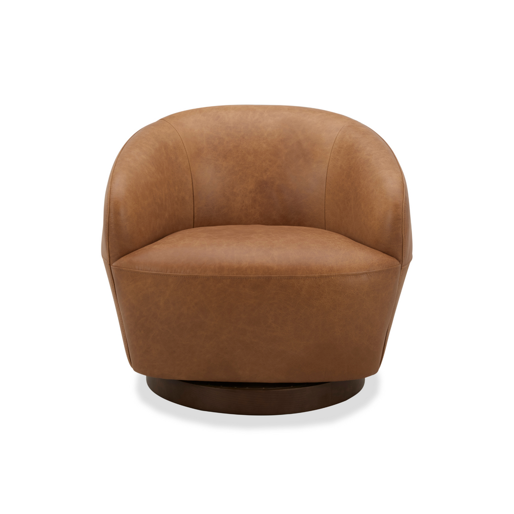 Classic Leather Lounge Chair with Swivel, Round | Distressed Finish