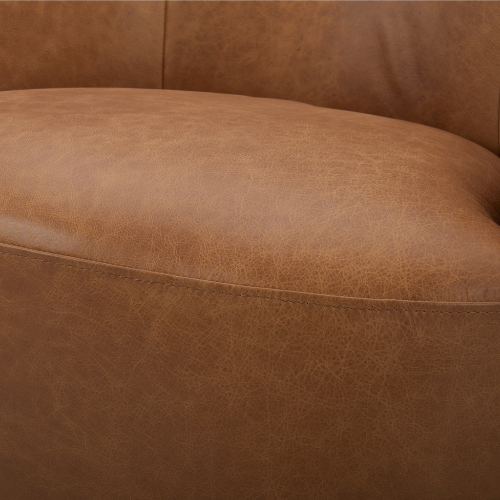 Classic Leather Lounge Chair with Swivel, Round | Distressed Finish