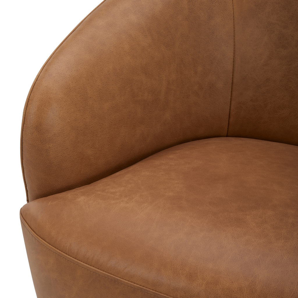 Classic Leather Lounge Chair with Swivel, Round | Distressed Finish