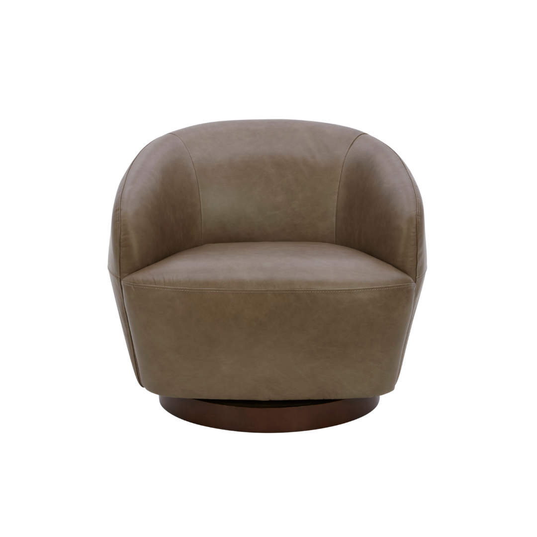 Modern Leather Lounge Chair with Sculptural, Upholstered
