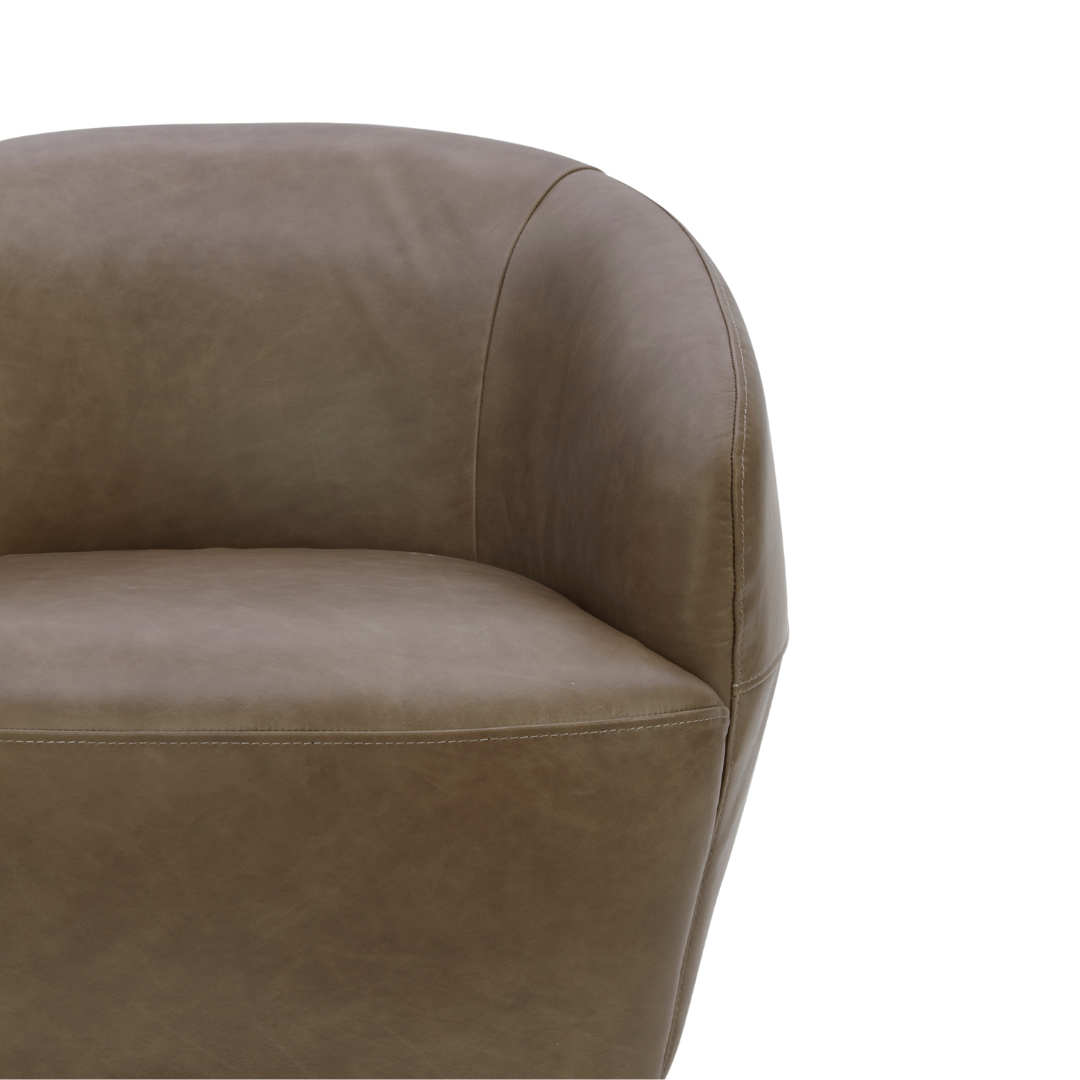 Modern Leather Lounge Chair with Sculptural, Upholstered