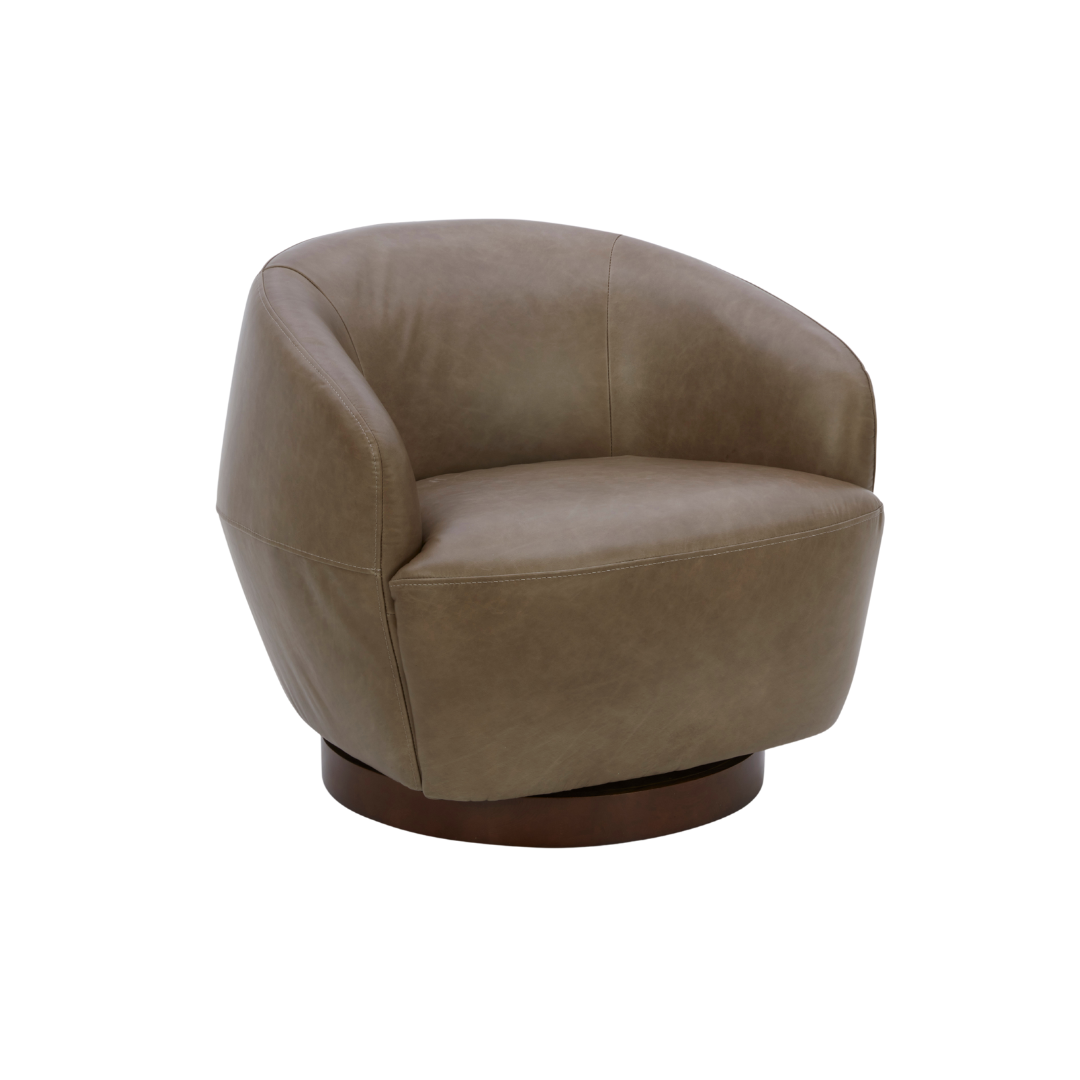 Modern Leather Lounge Chair with Sculptural, Upholstered