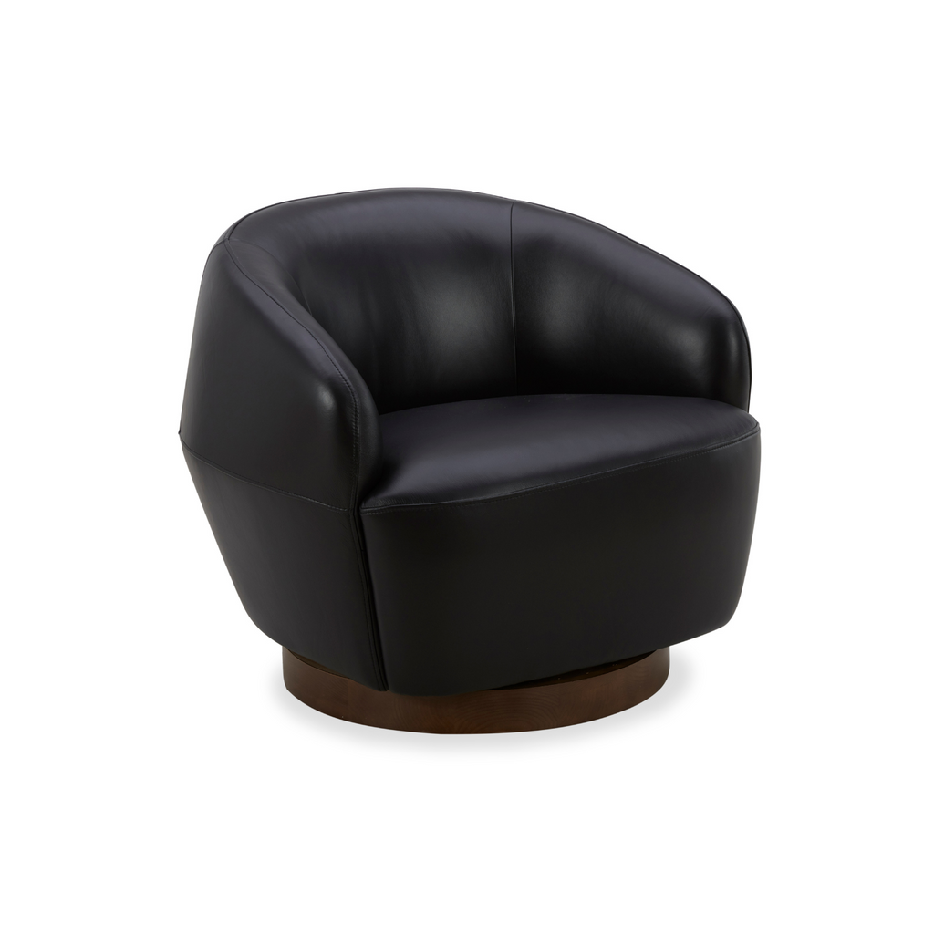 Classic Leather Lounge Chair with Swivel, Round