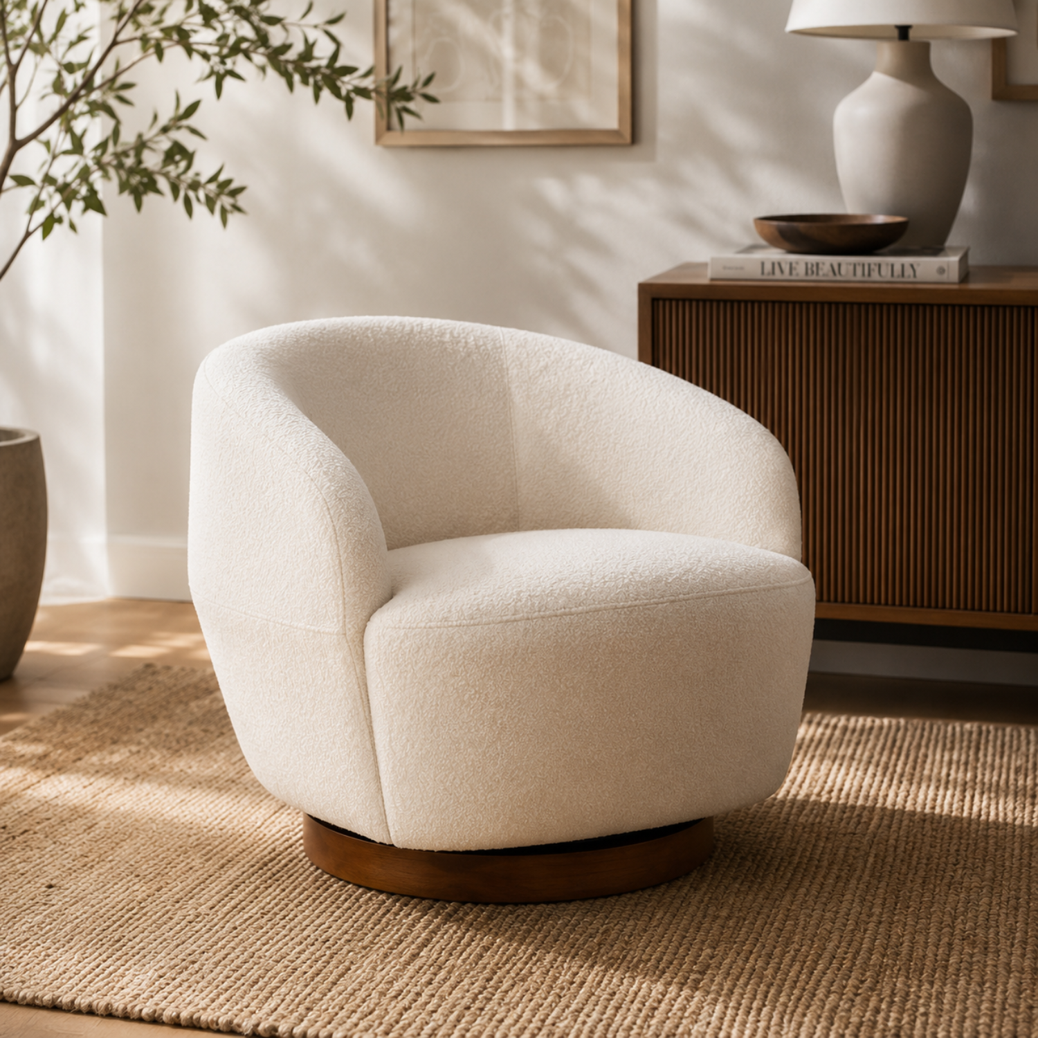 Contemporary Glass Lounge Chair with Swivel, Round