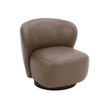 Mid-Century Leather Lounge Chair with Upholstered, Swivel - Living Room