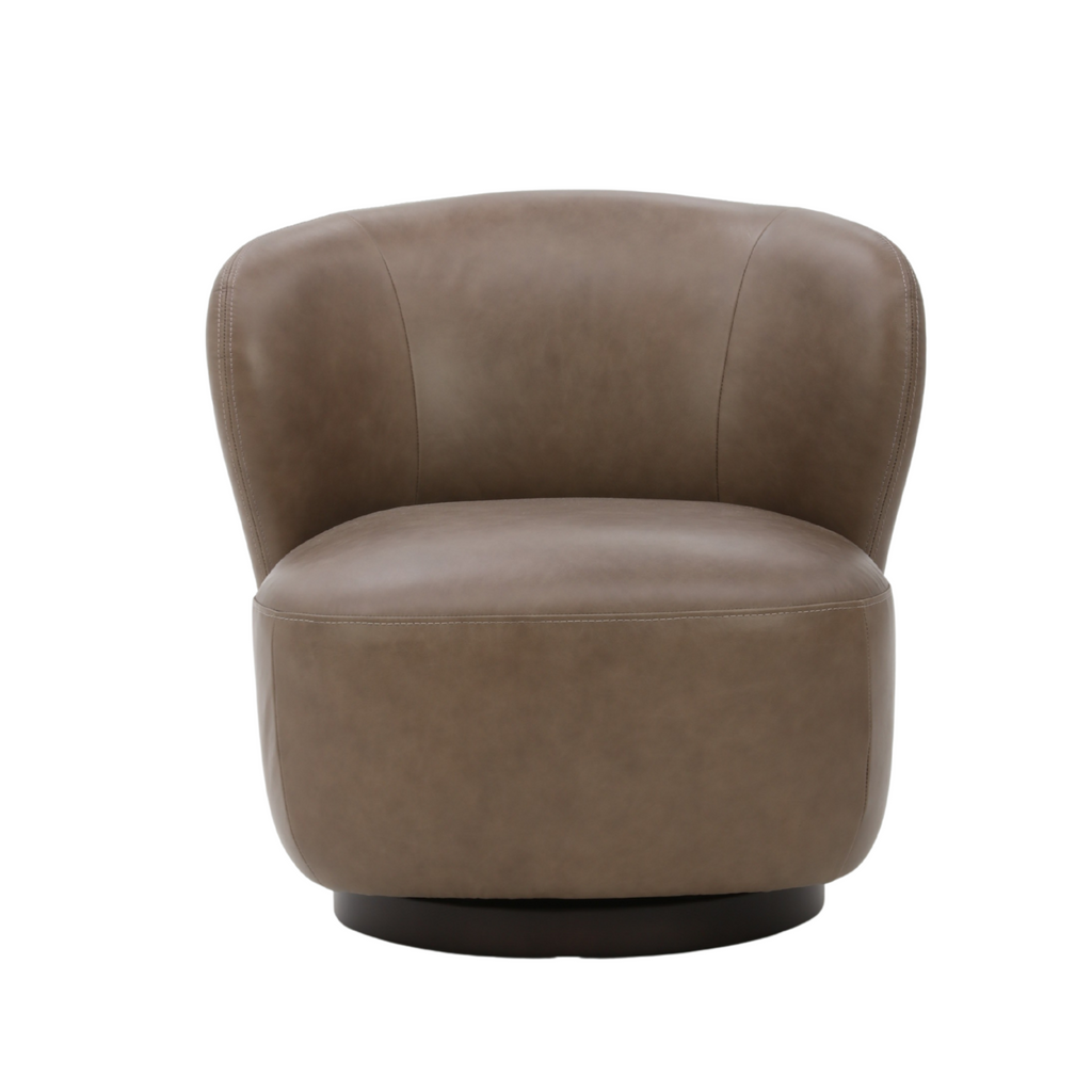 Mid-Century Leather Lounge Chair with Upholstered, Swivel - Living Room
