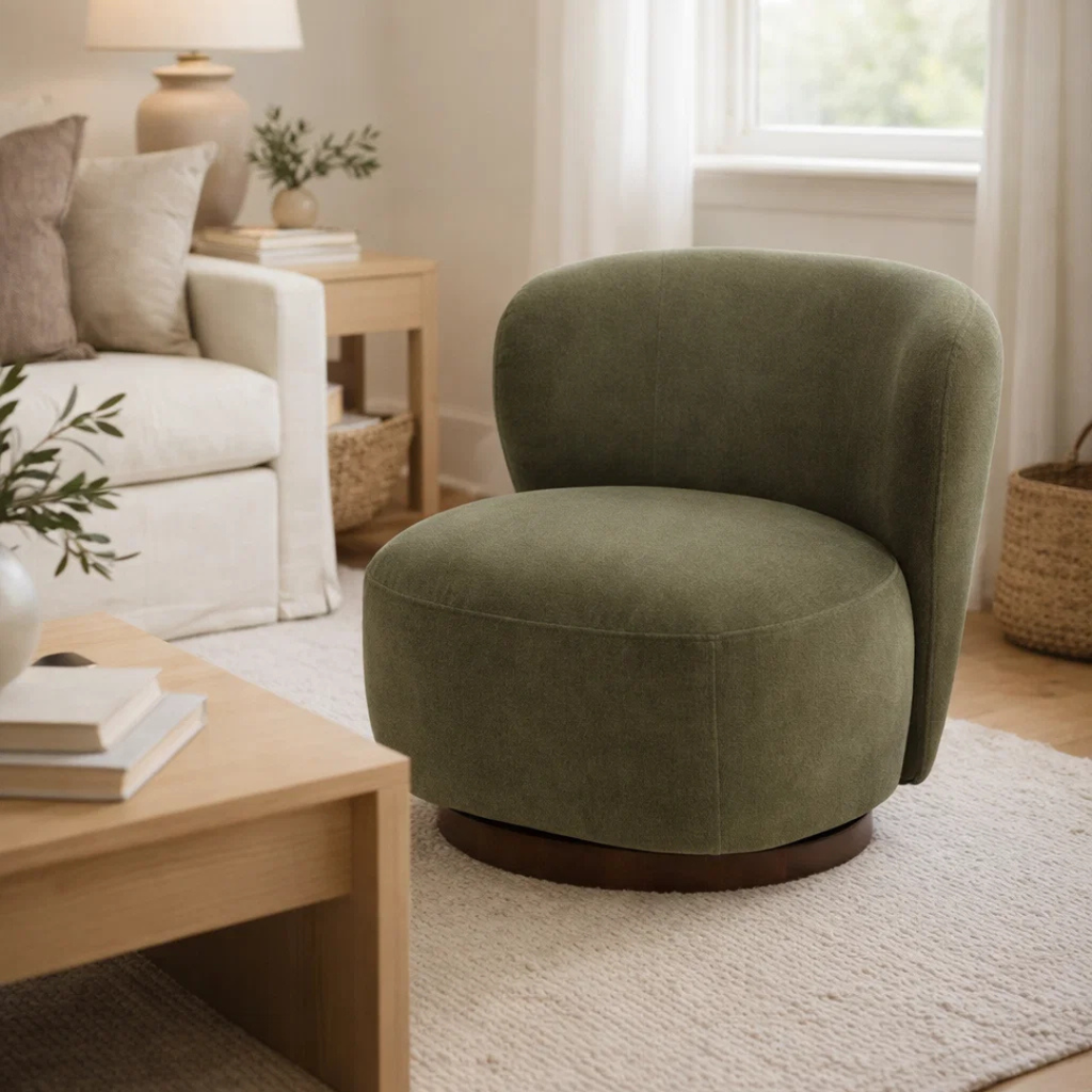 Traditional Velvet Lounge Chair with Upholstered, Swivel | Matte Finish
