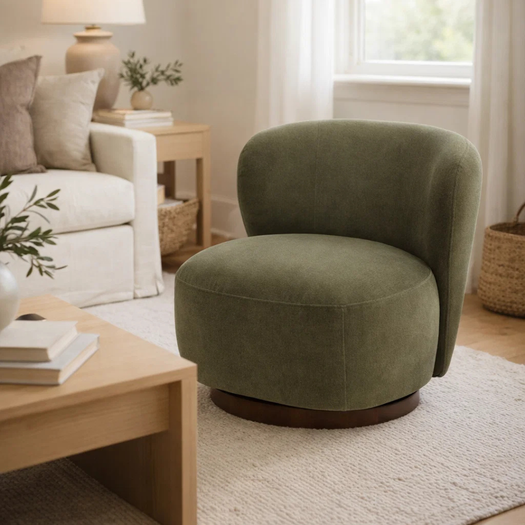 Traditional Velvet Lounge Chair with Upholstered, Swivel | Matte Finish