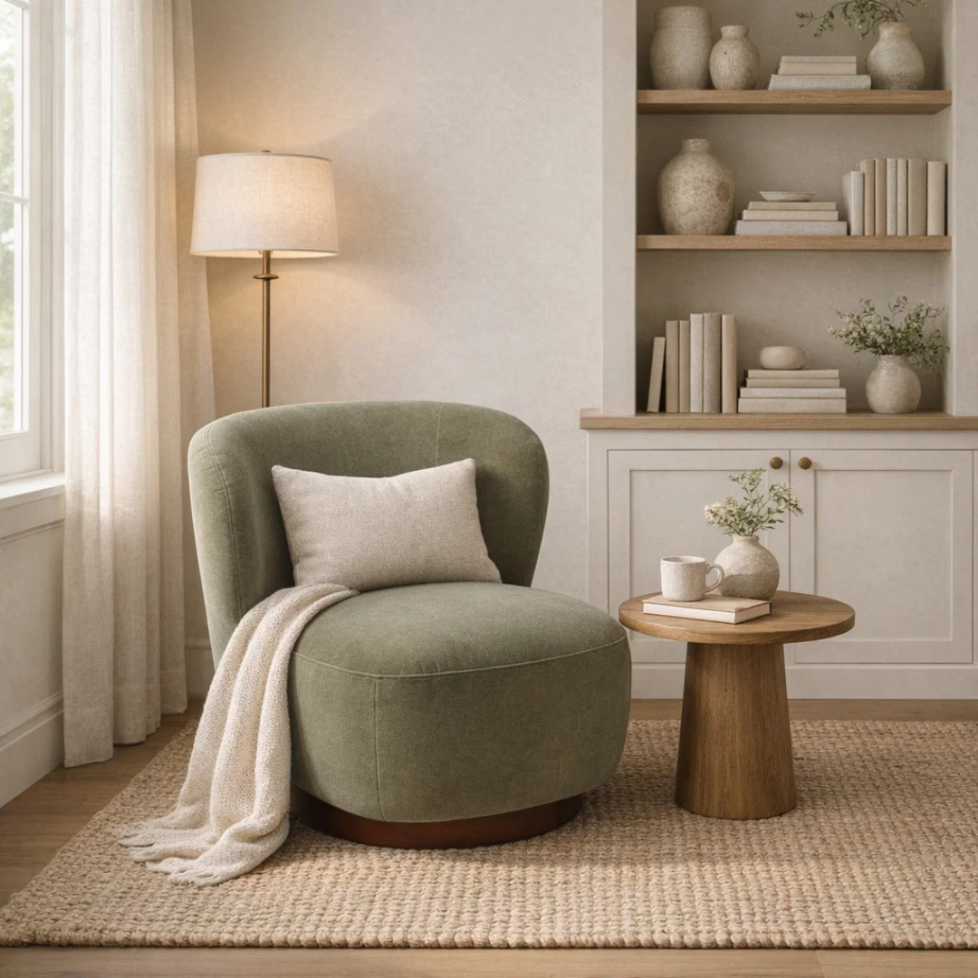 Traditional Velvet Lounge Chair with Upholstered, Swivel | Matte Finish