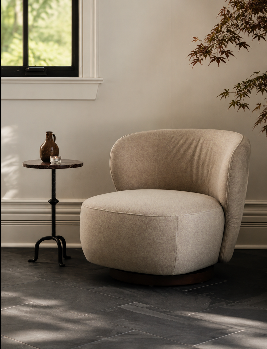 Traditional Velvet Lounge Chair with Upholstered, Swivel - Living Room | Matte Finish