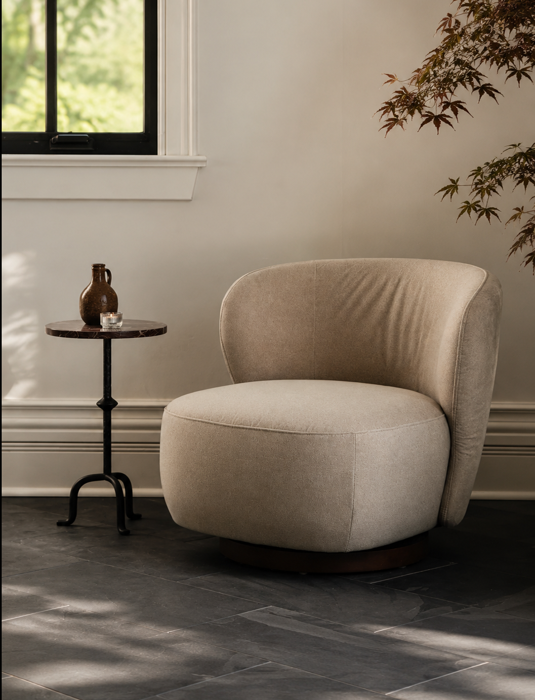 Traditional Velvet Lounge Chair with Upholstered, Swivel - Living Room | Matte Finish