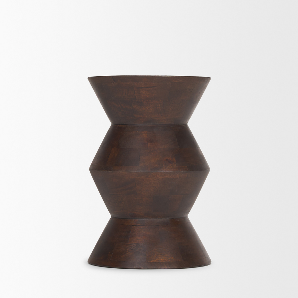 Bohemian Mango Wood Side Table with Geometric | Dark Brown