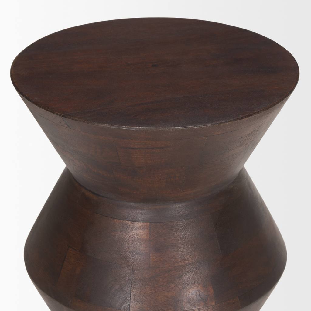 Bohemian Mango Wood Side Table with Geometric | Dark Brown