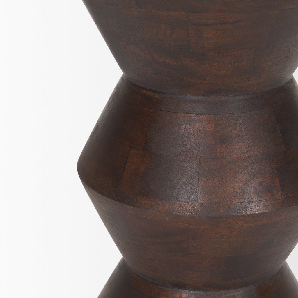Bohemian Mango Wood Side Table with Geometric | Dark Brown