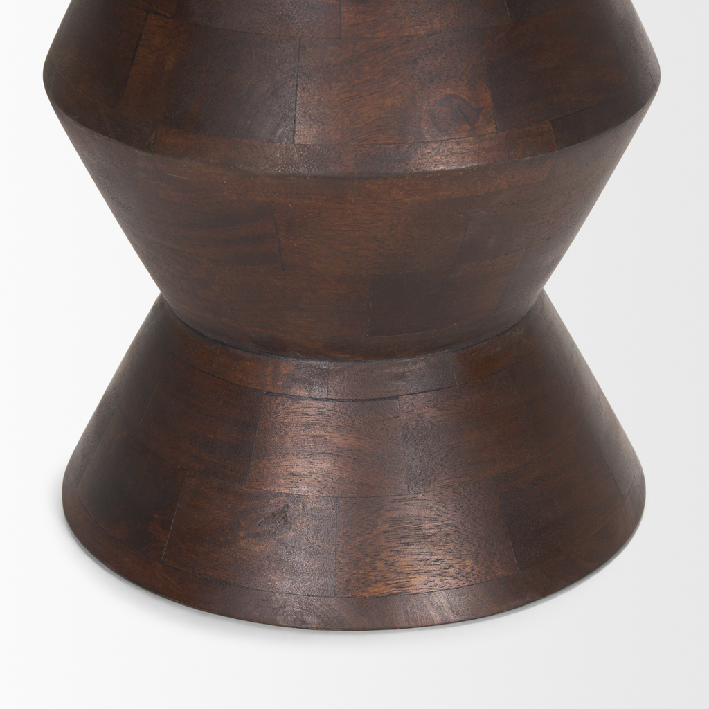 Bohemian Mango Wood Side Table with Geometric | Dark Brown
