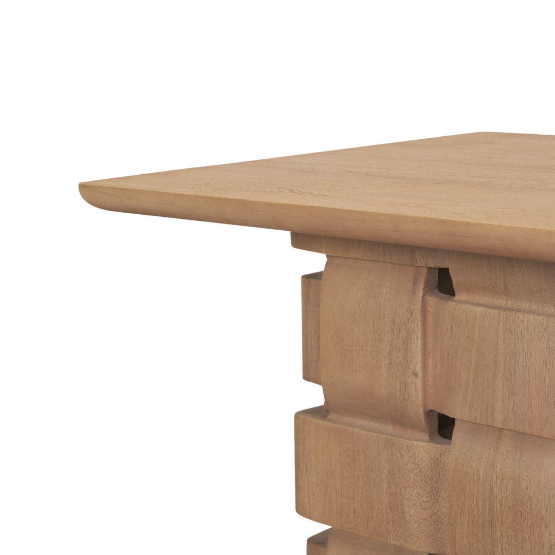 Scandinavian Mango Wood Side Table with Sculptural, Woven