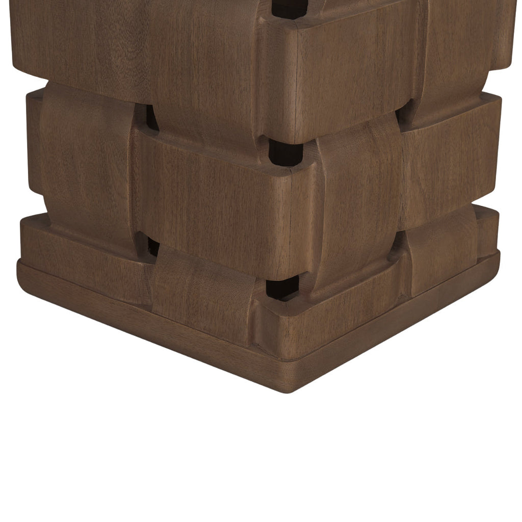 Table d'appoint moderne en bois de manguier avec tissage sculptural