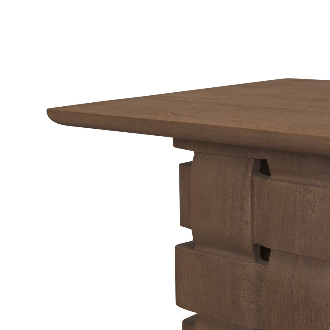 Modern Mango Wood Side Table with Sculptural, Woven