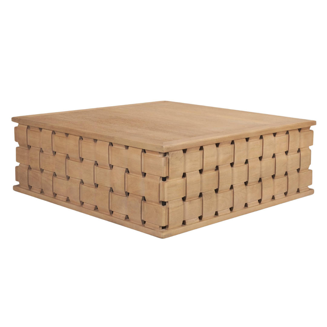 Modern Mango Wood Coffee Table with Sculptural, Geometric