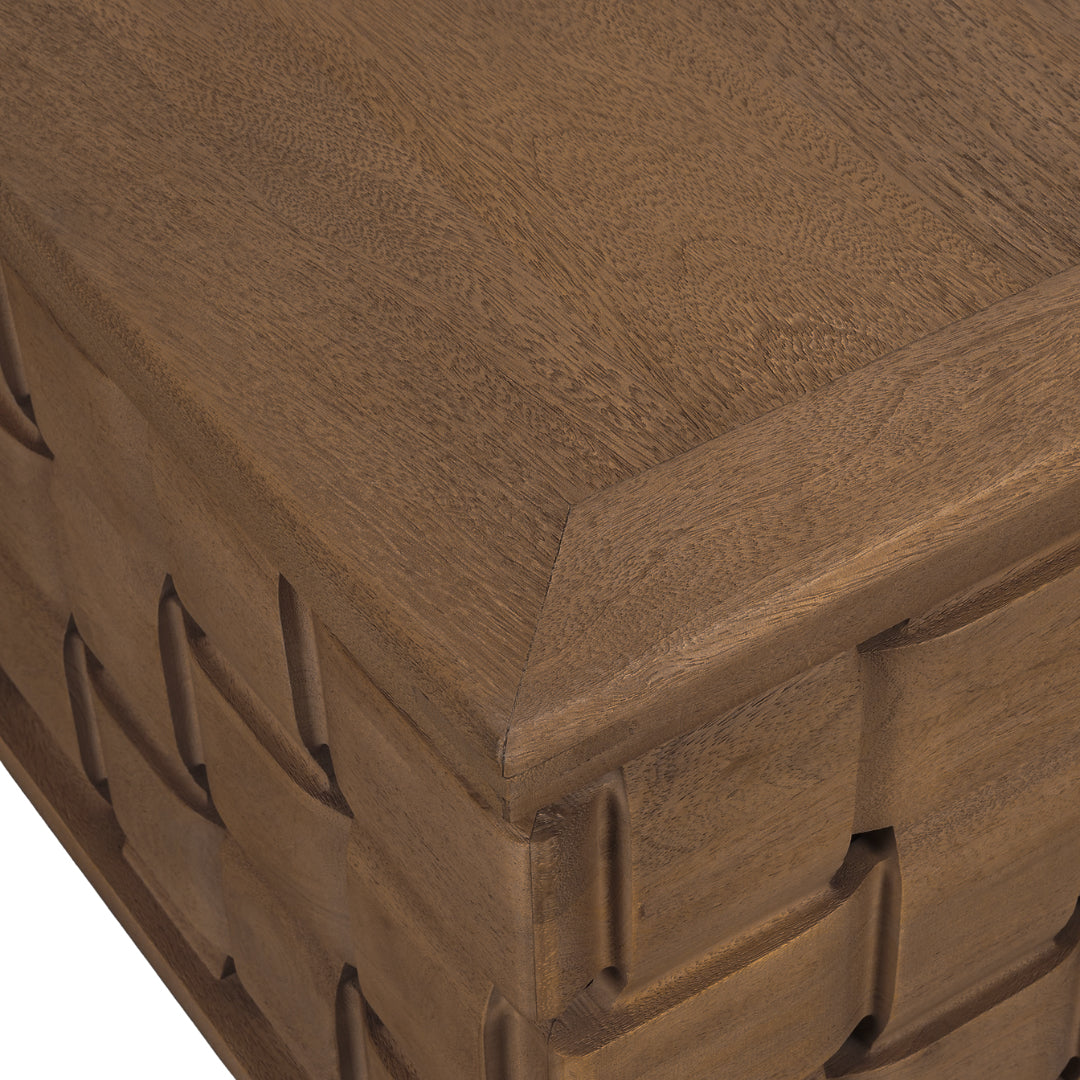 Contemporary Mango Wood Coffee Table with Sculptural, Geometric