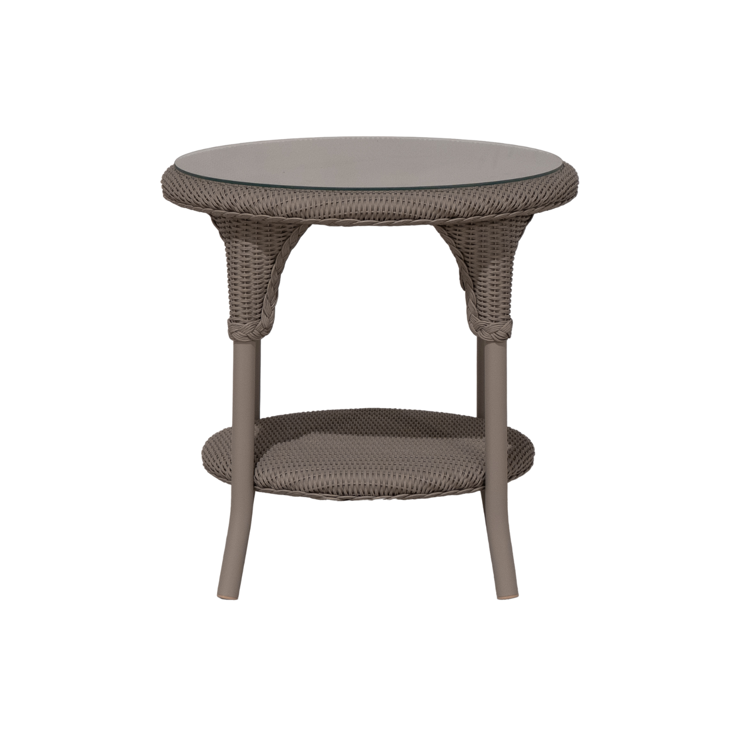 Contemporary Glass Side Table with Woven - Outdoor