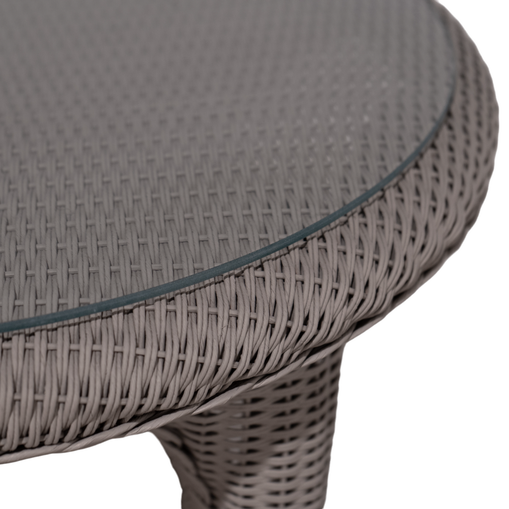 Contemporary Glass Side Table with Woven - Outdoor