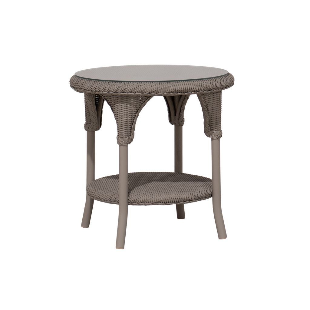 Contemporary Glass Side Table with Woven - Outdoor