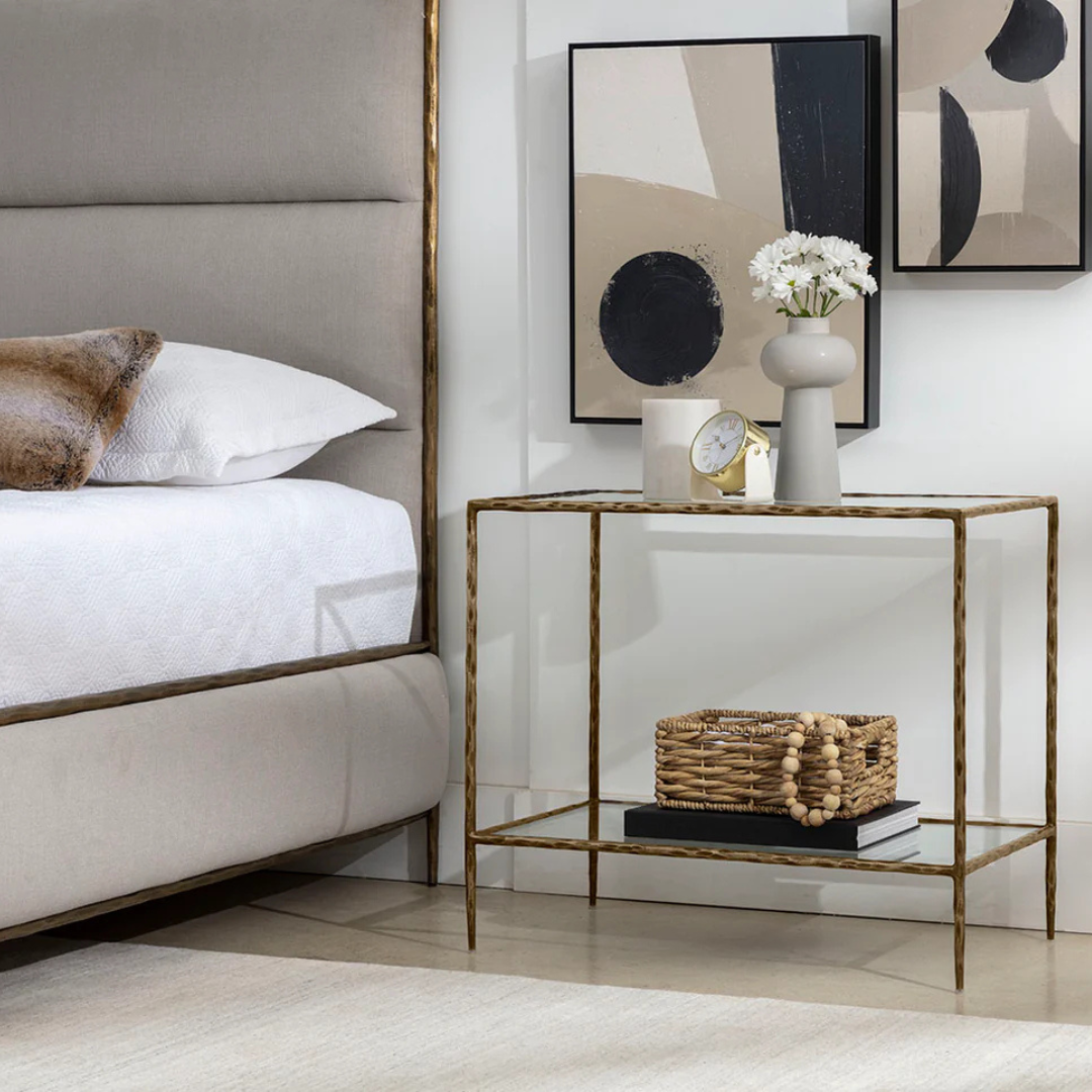 Contemporary Tempered Glass Nightstand with Storage, Handcrafted - Bedroom