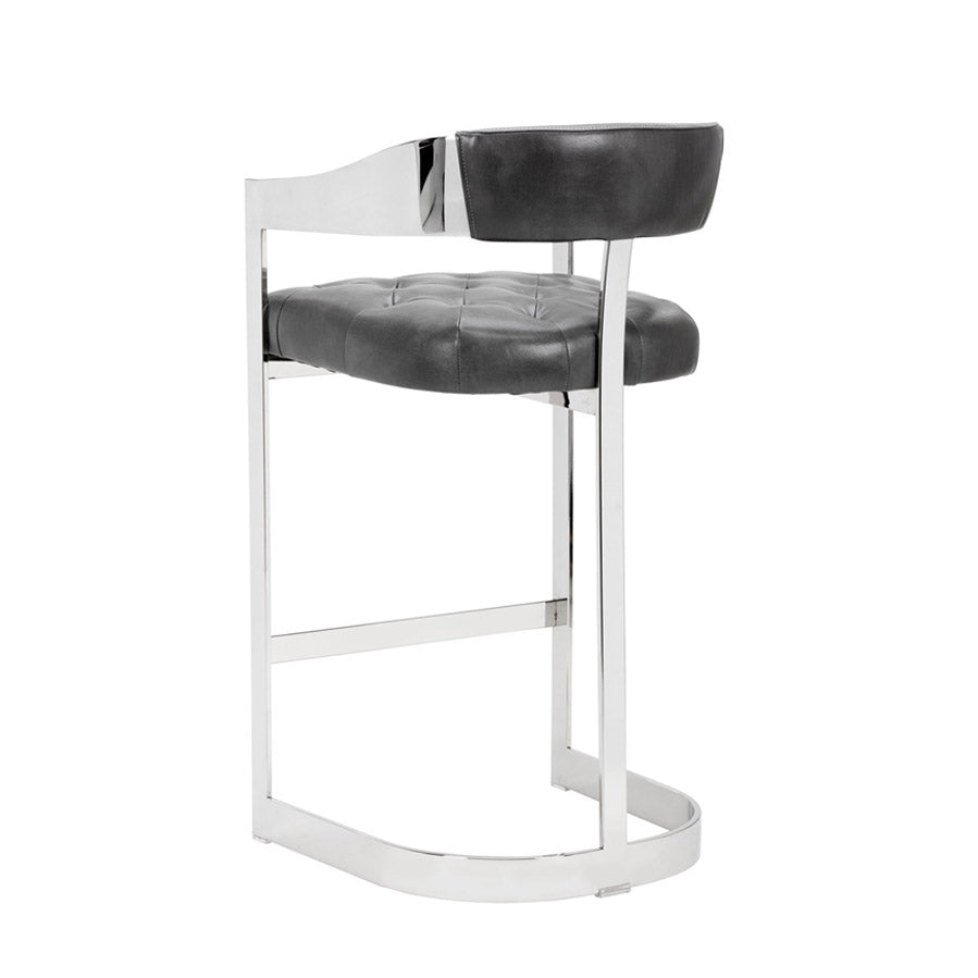 Contemporary Leather Bar/Counter Stool with Tufted | Polished Finish