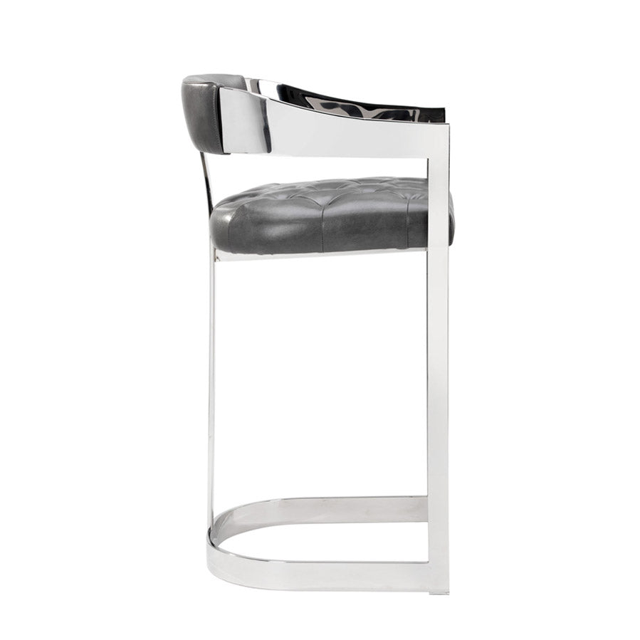 Contemporary Leather Bar/Counter Stool with Tufted | Polished Finish