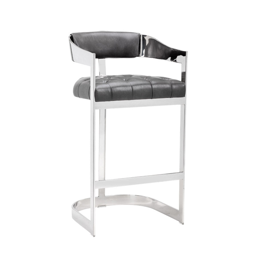 Contemporary Leather Bar/Counter Stool with Tufted | Polished Finish
