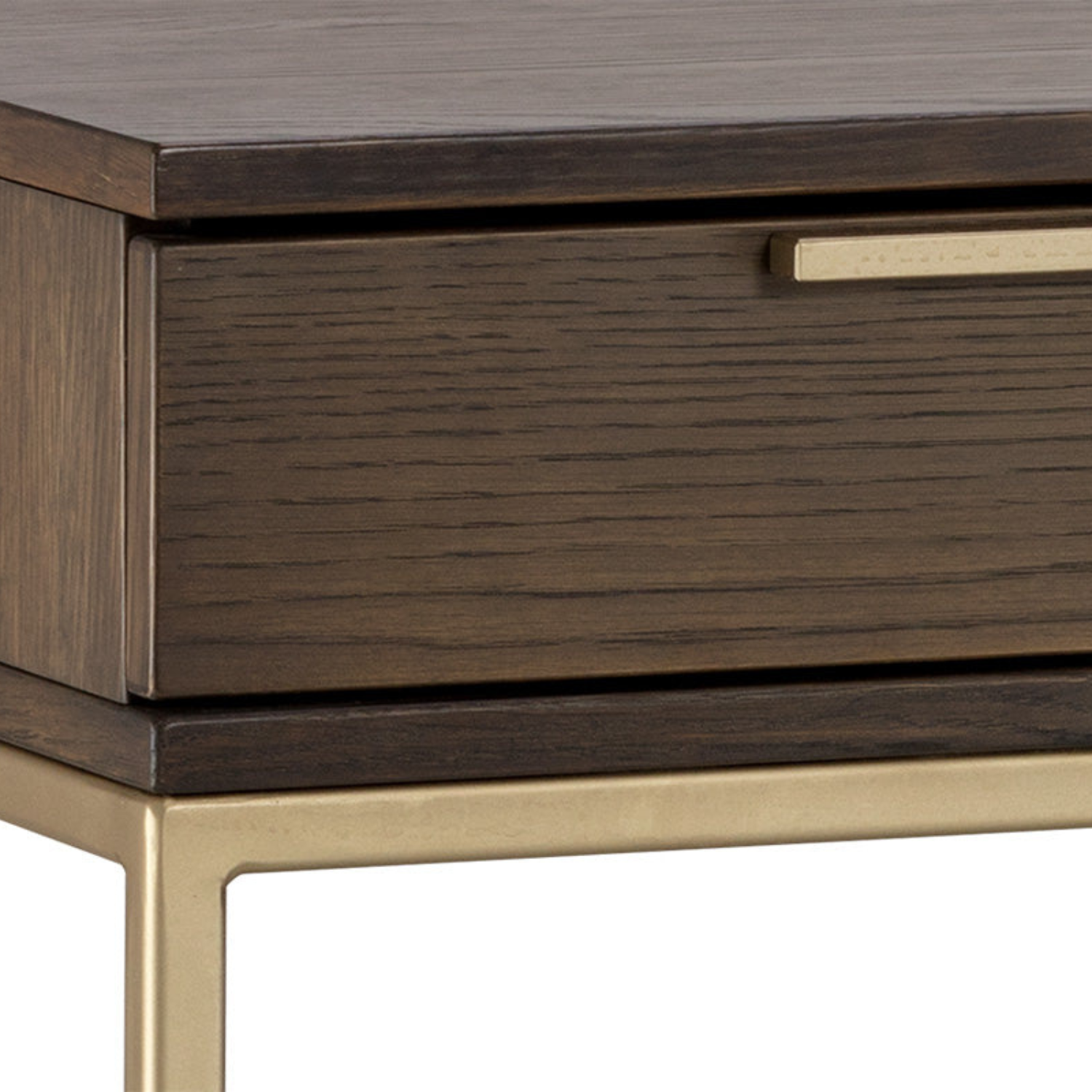 Modern Oak Desk with Storage - Office | Brushed Gold Finish