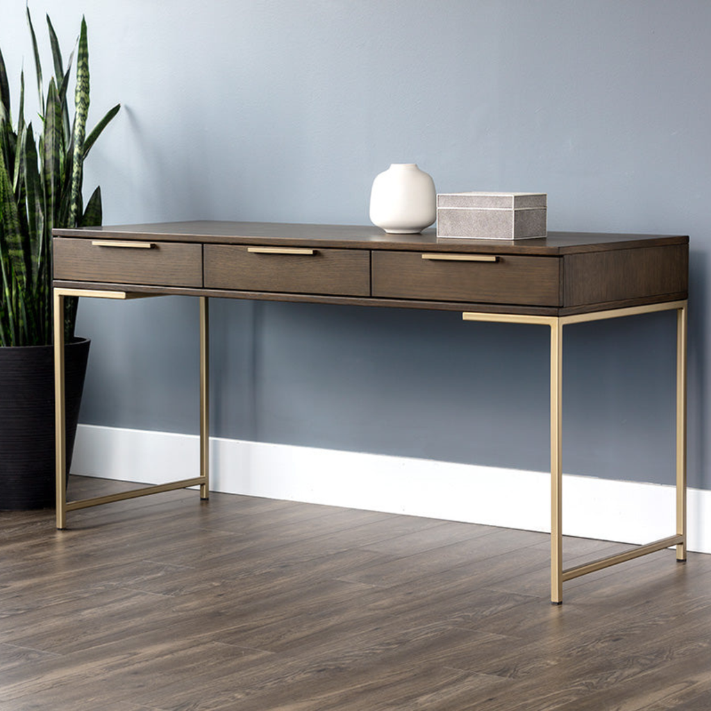 Bureau moderne en chêne avec rangement - Bureau | Finition or brossé