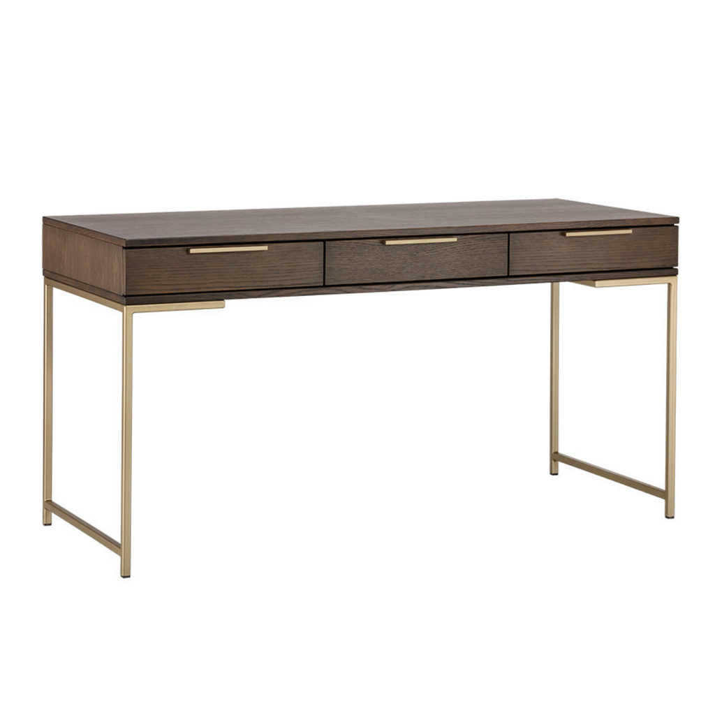 Bureau moderne en chêne avec rangement - Bureau | Finition or brossé