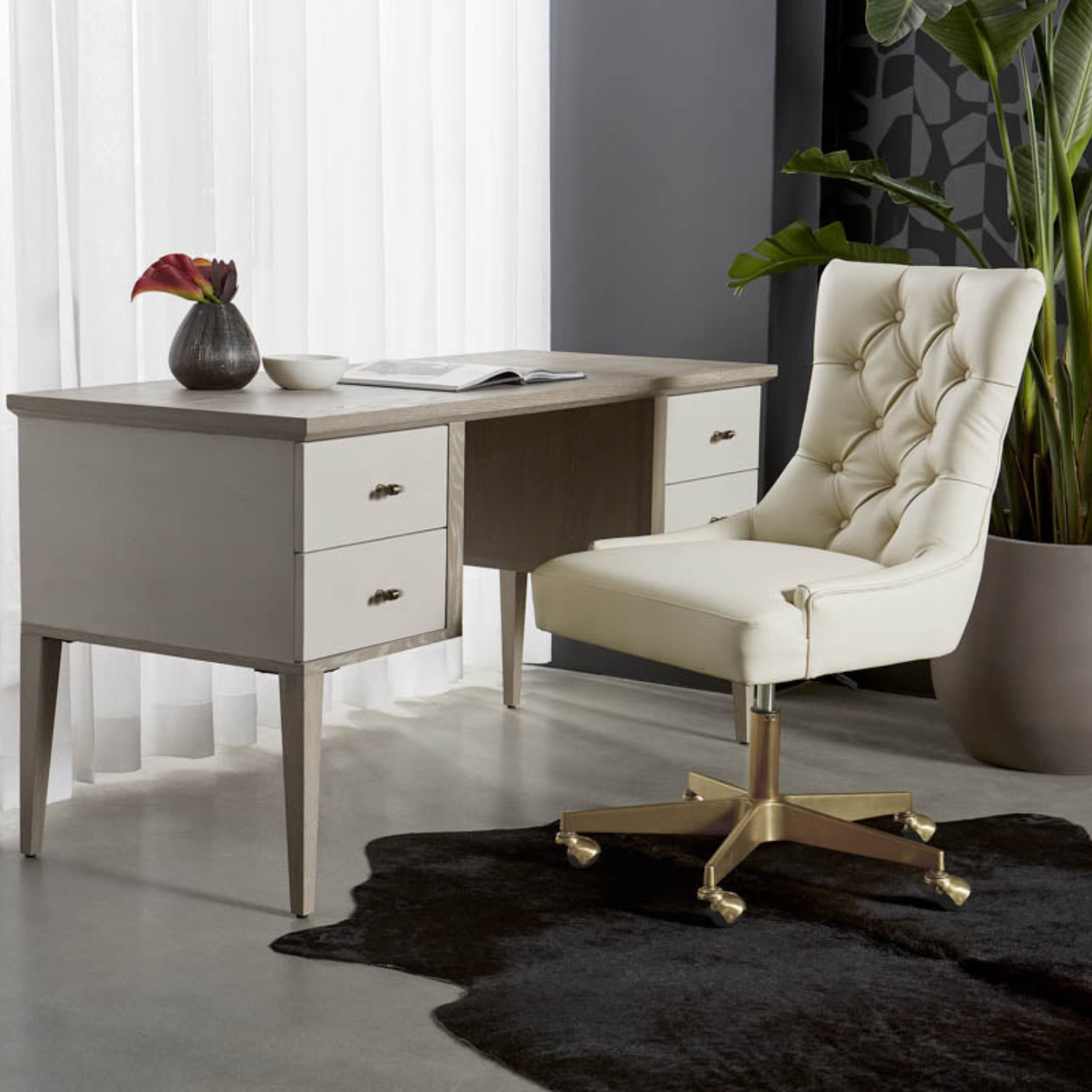 Modern Oak Desk - Office | Polished Finish