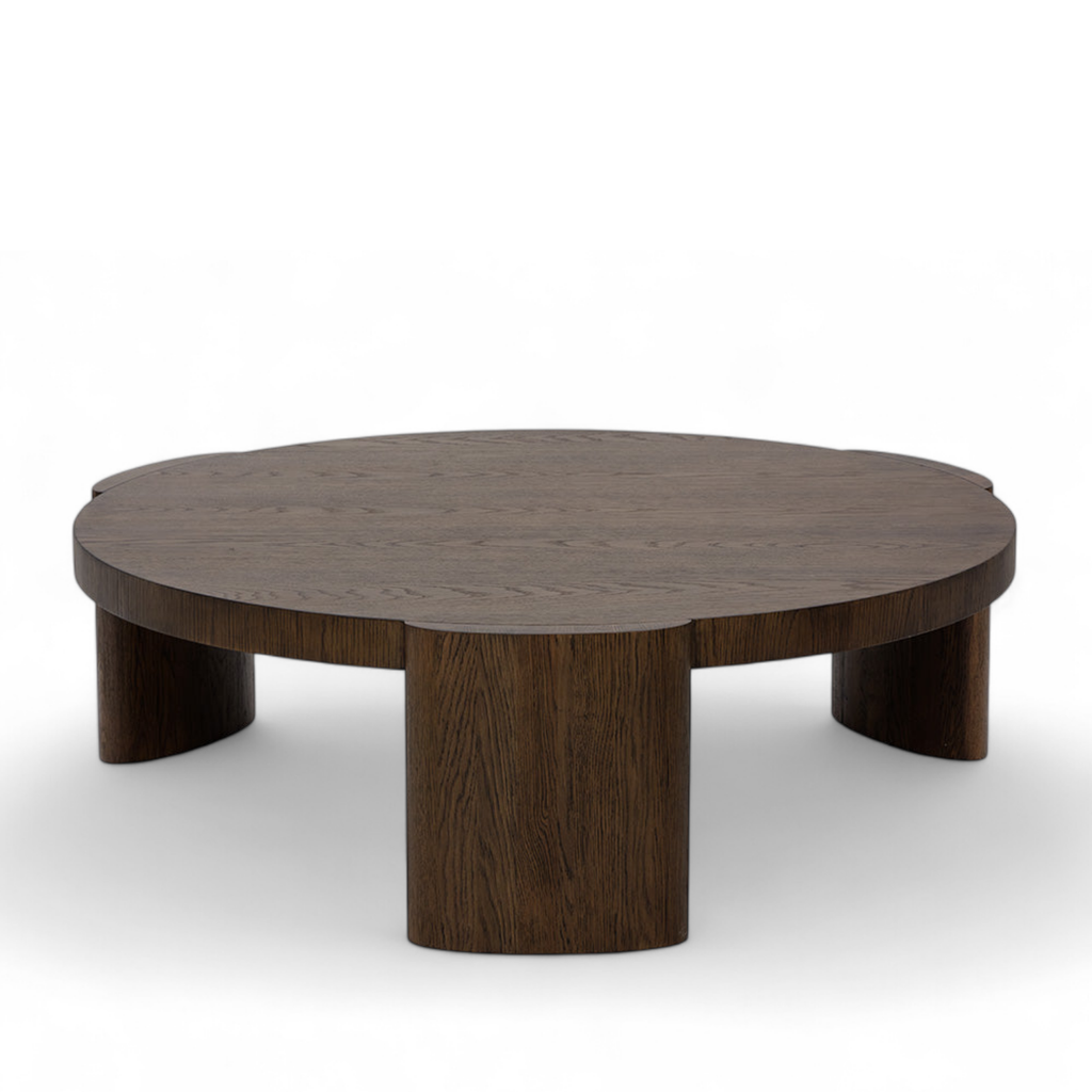 Table basse en chêne moderne sculpturale et ronde | Finition vieillie