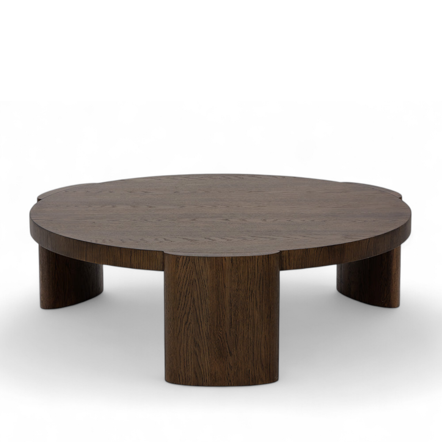 Modern Oak Coffee Table with Sculptural, Round | Distressed Finish
