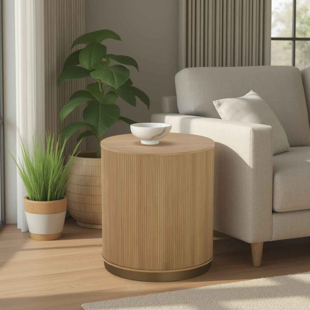 Table d'appoint en chêne rustique avec pieds cannelés