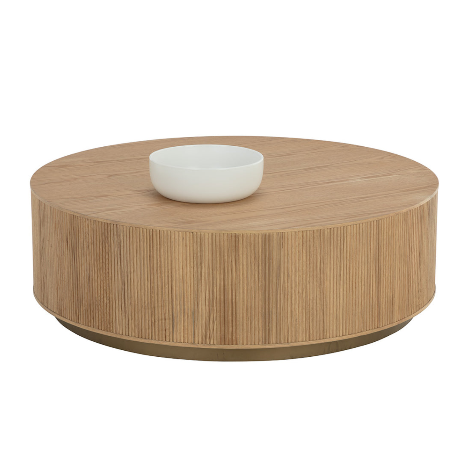 Rustic Oak Coffee Table with Fluted | Brushed Gold Finish