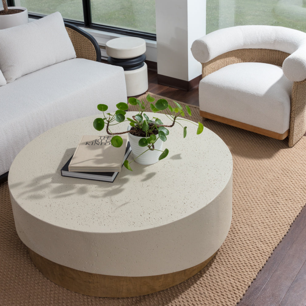 Modern Fibre-Reinforced Concrete Coffee Table with Sculptural - Outdoor