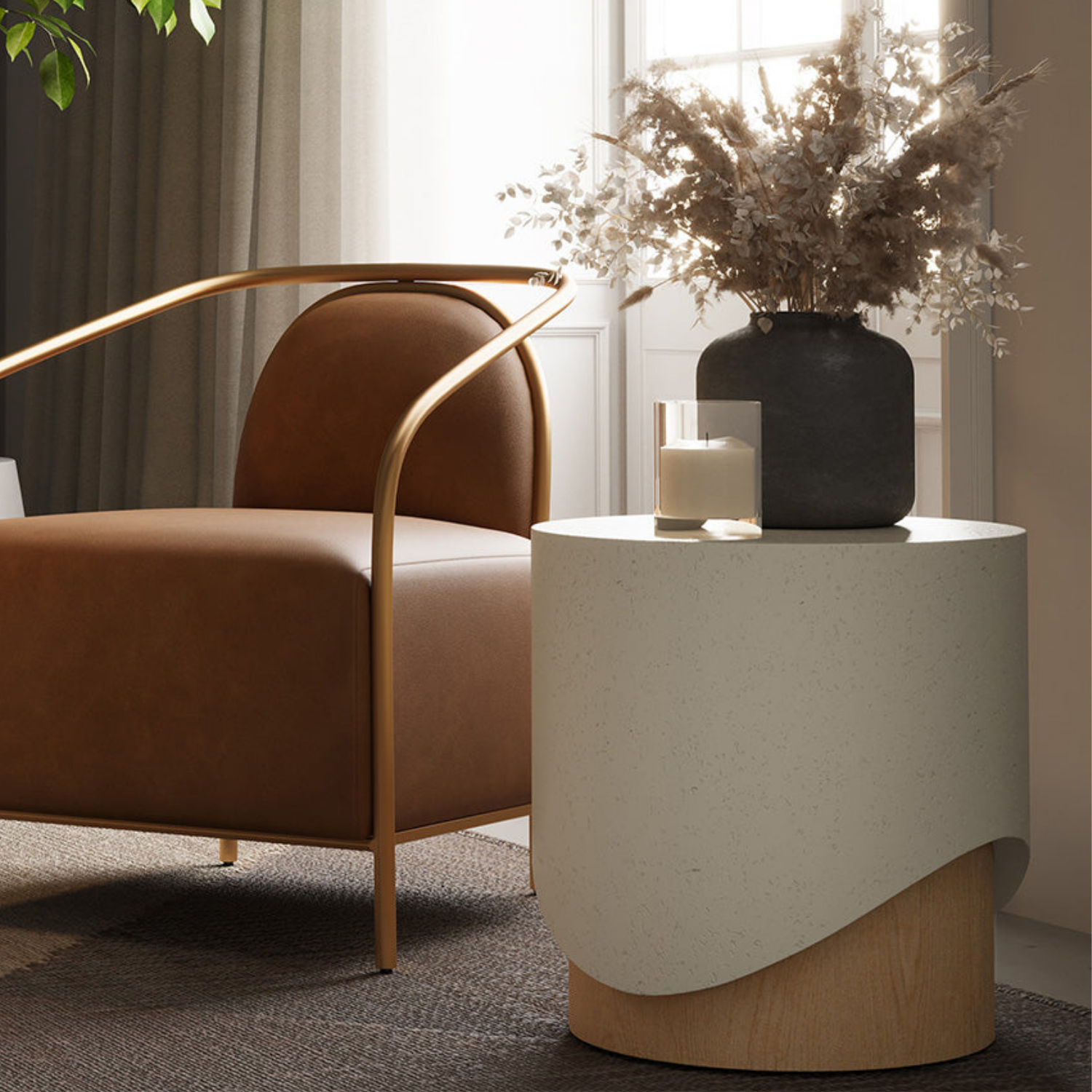 Modern Fibre-Reinforced Concrete Side Table with Sculptural - Outdoor