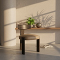 Modern Oak Dining Chair with Sculptural, Upholstered