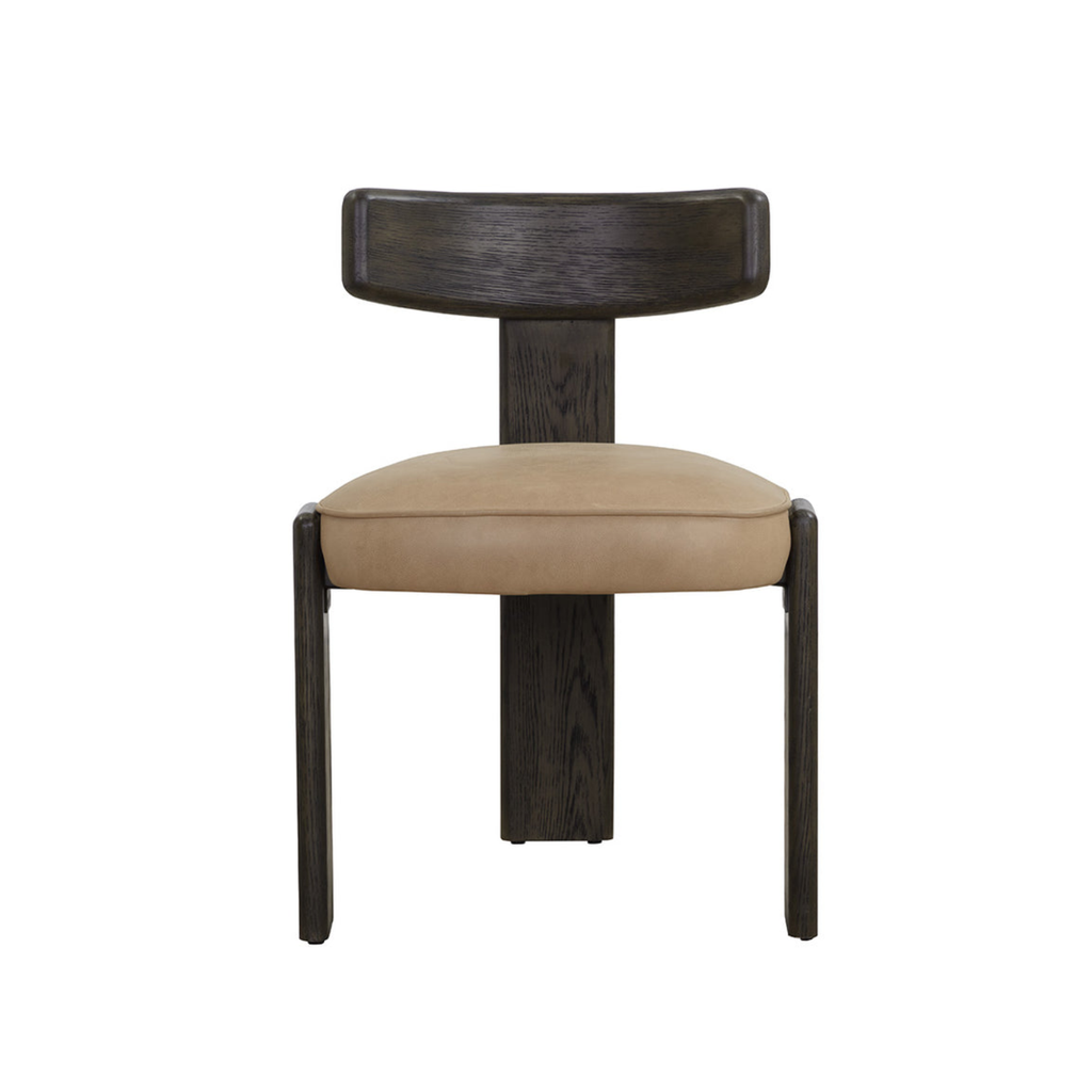 Modern Oak Dining Chair with Sculptural, Upholstered